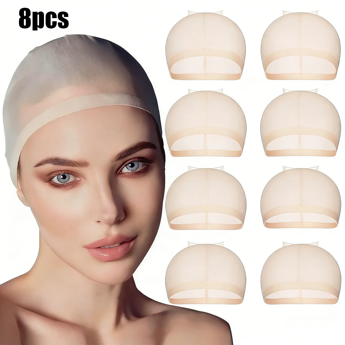8-Pack Invisible Hair Nets, High-Elasticity Nylon Breathable Nude Hair Caps, Ultra-Thin Transparent Lace for Wigs and Hair Extensions, Essential Tool for Daily Styling and Holiday Updos, Comfortable for All Seasons and Ideal