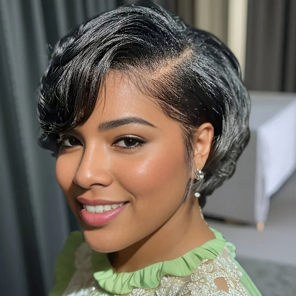 Peluca de cabello humano corto liso con corte pixie de encaje de 13x4, colores 1b99 y 1b4 negros, de 8 pulgadas, 150% de densidad, ideal para uso diario, fiestas o como regalo del Día de la Madre.