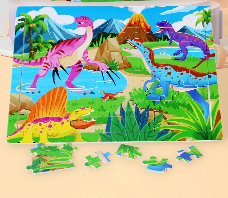 80 Pieces Wooden Jigsaw Puzzle Kids Cartoon Animal Vehicle Puzzles Montessori Learning Educational Toys for Children
