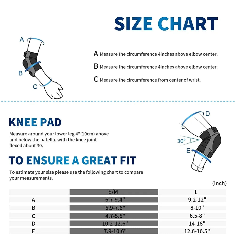 6Pcs/Set Adult/Kids Knee Pad Elbow Pads,Youth Skate Protective Gear Set 3 in 1 Knee & Elbow Pads Wrist Guards for Roller Skates