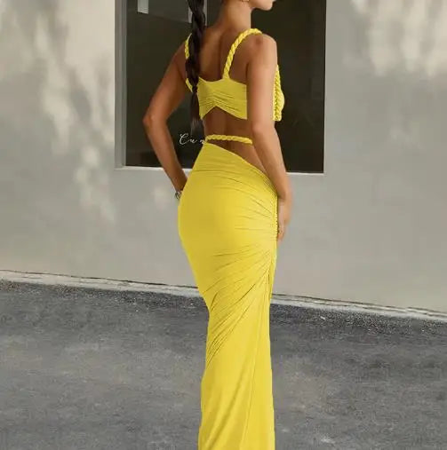 Skirt Set for Women's Fashion Spring Summer Latest Clothin Sexy Solid Color Backless Small Tank Top Hip Hugging Skirt Set