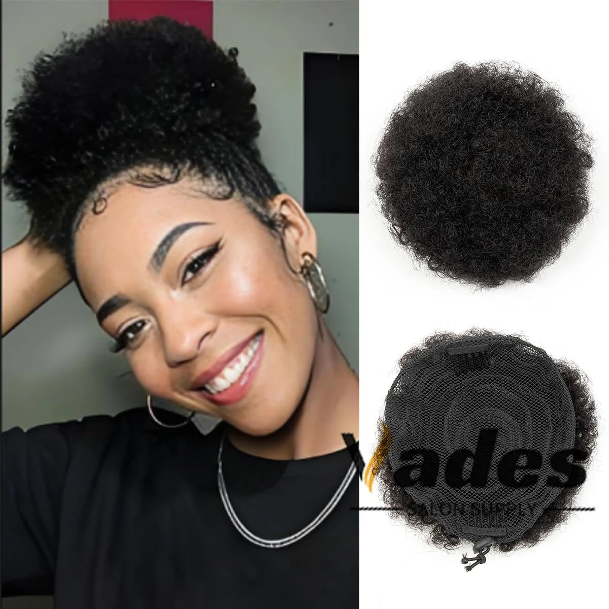 Queue de cheval en cheveux humains bouclés Afro Crépus Chignon à cordon de serrage Extensions de chignon haut à clipser pour femmes noires 4 6 8 pouces