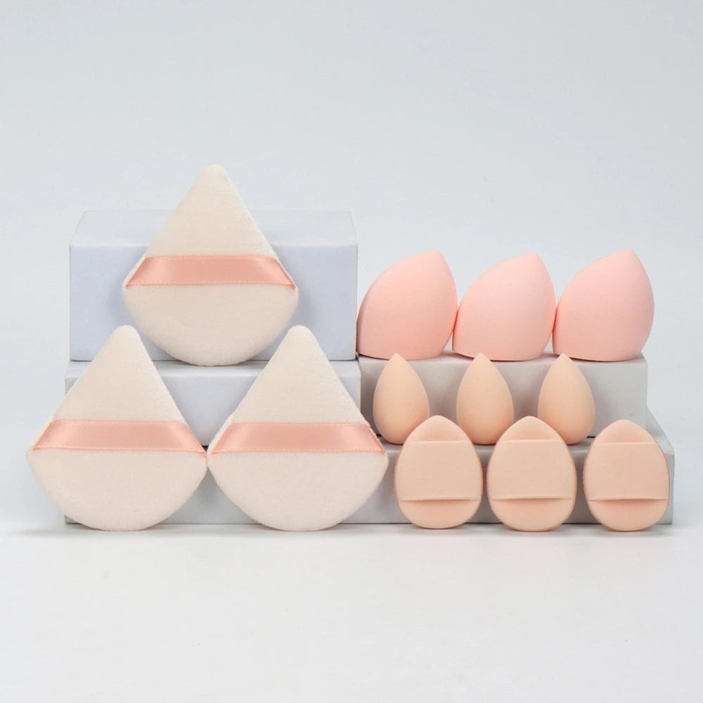 12Pcs Makeup Sponge Velvet Triangle Powder Puff Face Finger Puffs Mini Beauty Egg Liquid Foundation Tools Make Up Accessories
