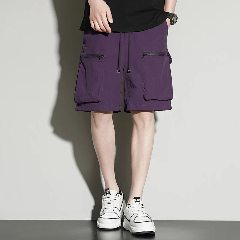 Workwear shorts for men, summer loose sports shorts, summer men's ice silk casual cropped pants