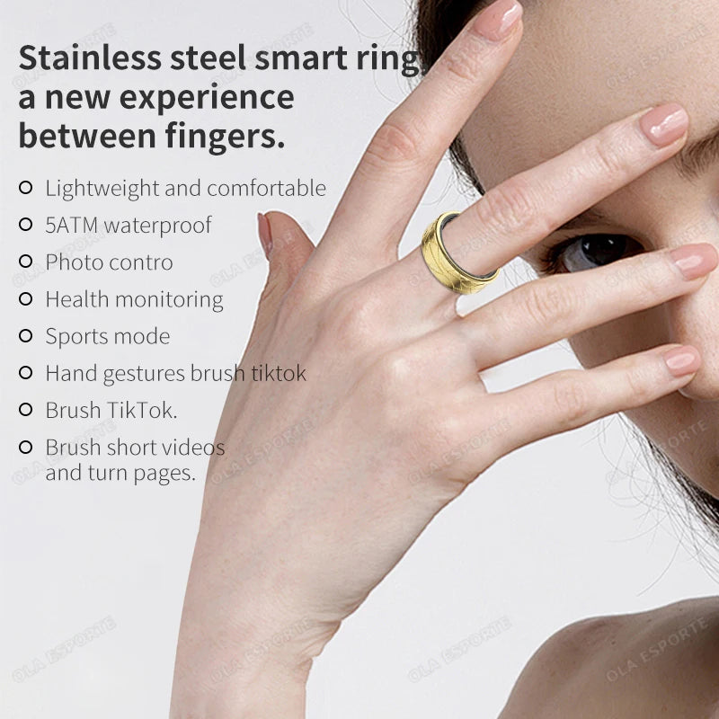 For  Pattern Smart Ring for Men Women Health Sleep Monitor Heart Rate Waterproof Multi-Sport  Couple SmartRing Gold