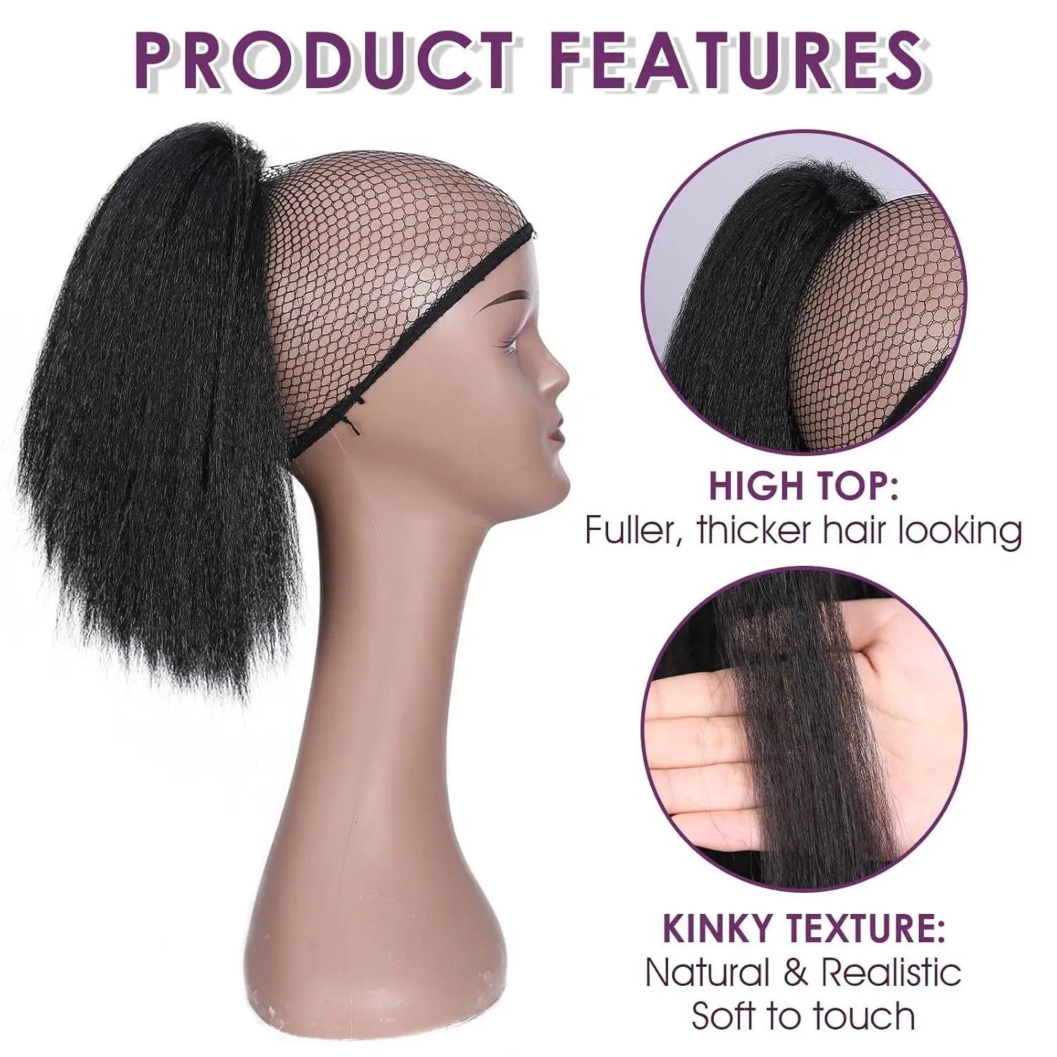 Queue de cheval afro bouffante YAKI 30-60 cm | Cheveux synthétiques à clipser type tresses collées | Style africain naturel, postiche longue et volumineuse