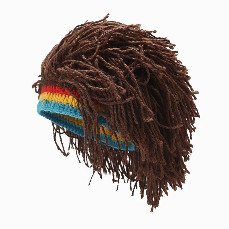 African Men Women Synthetic Wig Hat False Braid Dreadlocks Beanie Cap Handmade Crochet Hat Rasta Jamaica Cosplay Party Headwear