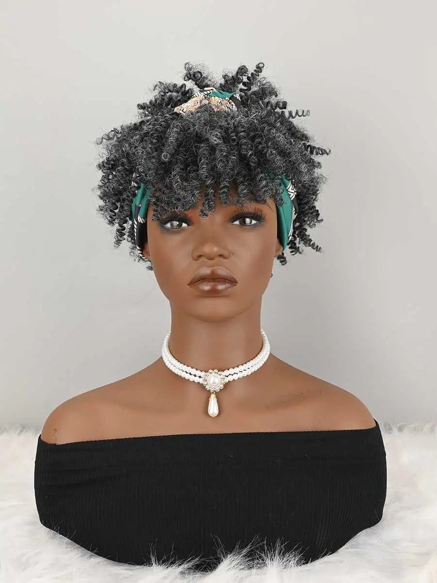 Headband Wigs For Women Afro Kinky Curly Wig With Synthetic Short Hair Wigs With Headband Attached Headwrap Wigs