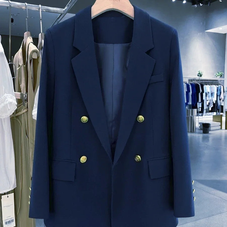 Luxury High-end Blazer Women Spring Autumn Jacket Office Ladies Suit Long Sleeve Coat Navy Women Clothing New