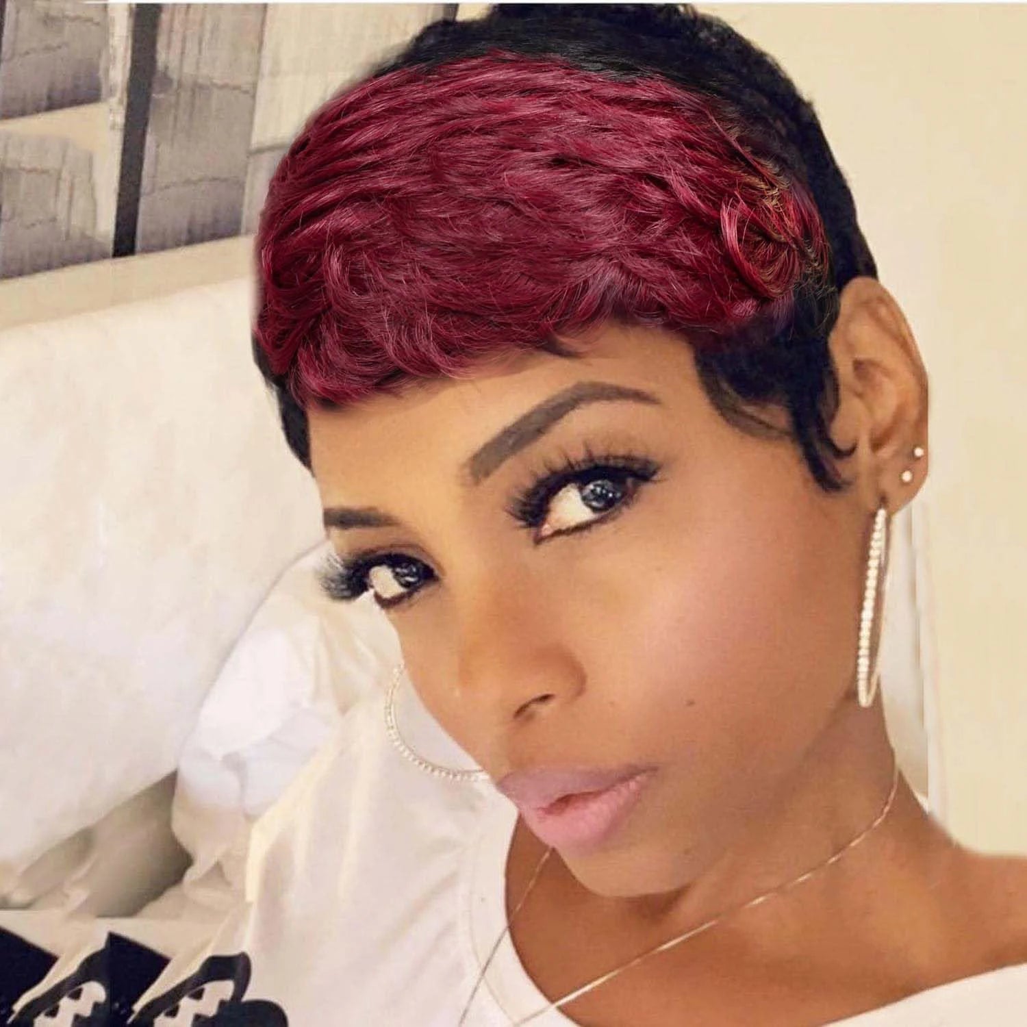 Short Layered Pixie Cut Wig Human Hair Wigs Golden Burgundy Colorful For Women Full Machine Made Wigs
