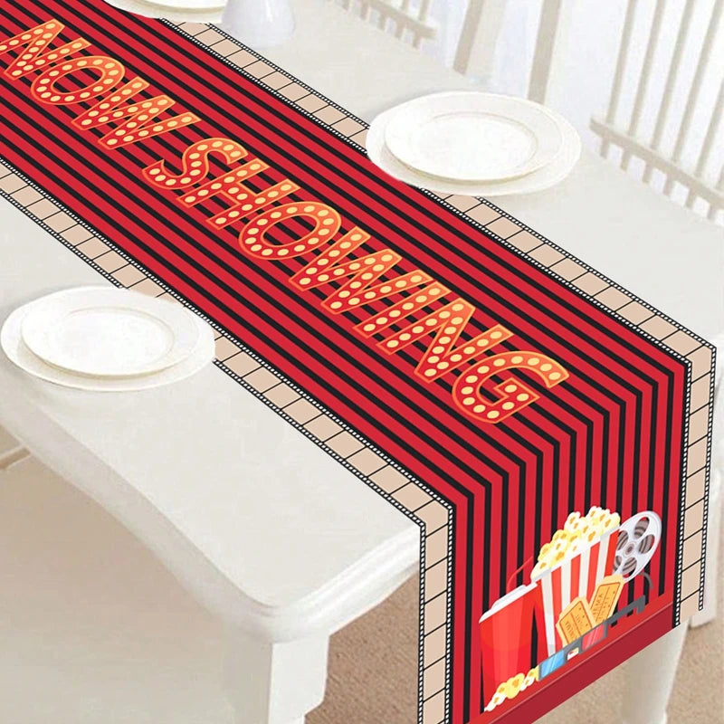 Camino de Mesa para Noche de Cine de 12 X 72 Pulgadas, Estampado de Tira de Película, Decoración de Carrete de Cine, Decoraciones de Manteles Temáticos de Cine