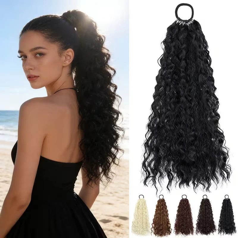 18Inch Synthetic Long Kinky Curly Afro Ponytail Hair Extension Elastic Rubber Band Fluffy Hairpiece for Women Daily Use
