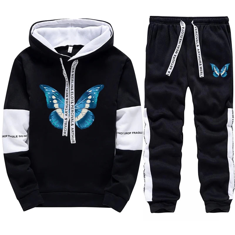 Mens Hoodies Fashion Print Casual Sweatshirt Sweatpants Daily Comfort Black White Men Clothing Hot Sales Office Home Tops Pants