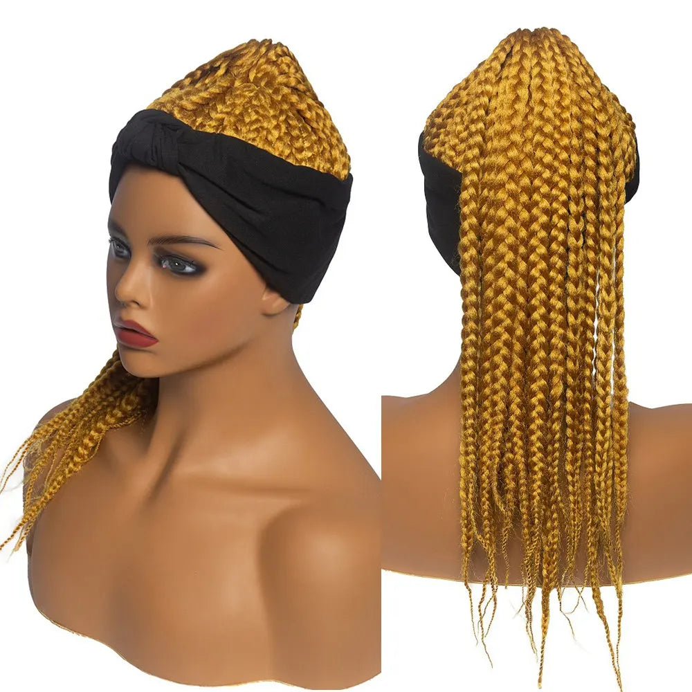 SQRDGQ Pelucas de diadema sintéticas para mujer, pelucas largas de trenzas de caja, para mujeres negras, trenzas africanas, peluca de mujer negra natural y marrón