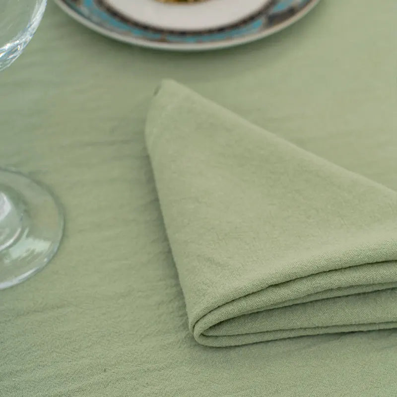 Mantel de mesa estilo rústico para el hogar, fiesta de bodas, mantel de cocina para vacaciones, mantel verde con textura suave plisada