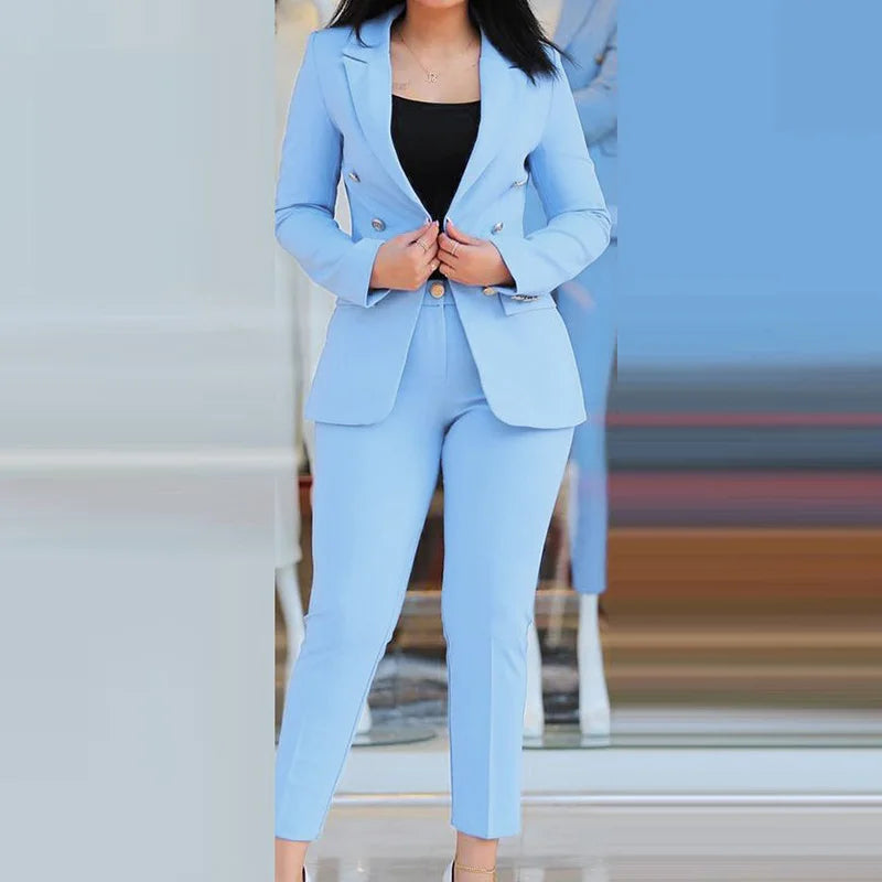 Women Two Pieces Pant Suits, Spring Autumn Loungewear Solid Fashion Matching Sets, Cardigan Top Pencil Pants Ladies Outfit