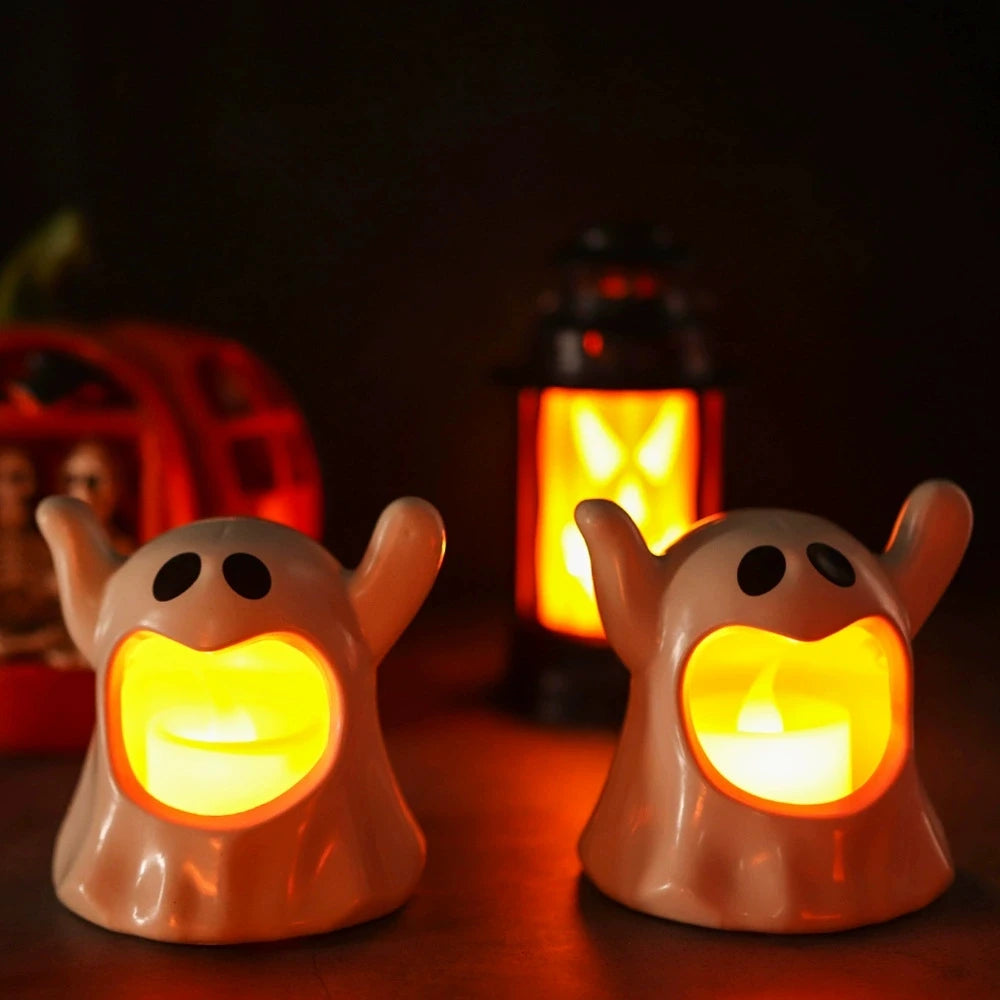 LED Electronic Candle Lights Kawaii Ghost Lights Halloween Scary Atmosphere Ornaments Kid Gift Party Desktop Decoration Props