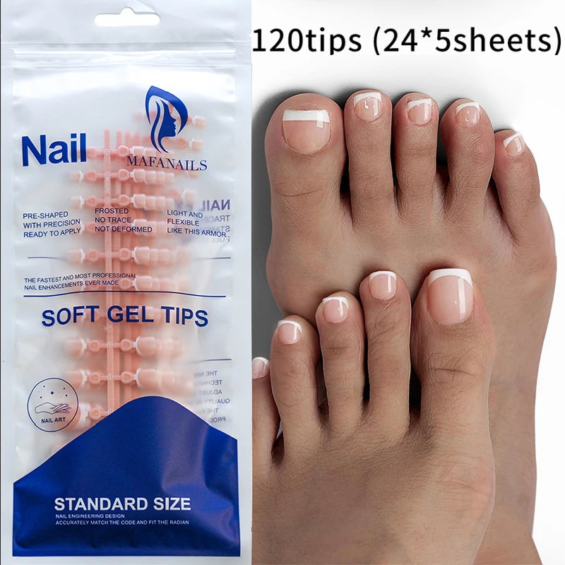 French Fake Toenails 120pcs White Edge Full Cover Daily Press On Toenails Short Square Pink Toe Nails For Foot Manicure Decorati