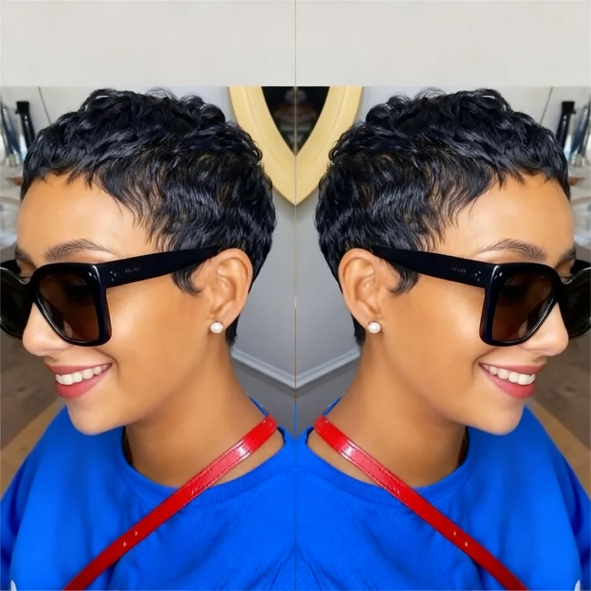 Short Pixie Wigs for Black Women Straight Human Hair Full Machine Made Wigs