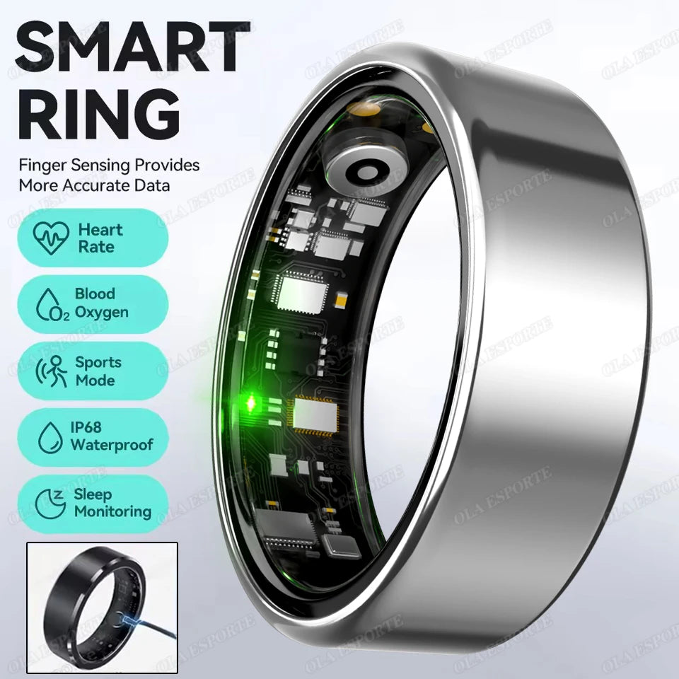 New Smart Ring Heart Rate/Health Sleep Monitor Multi Sport Modes IP68 & 10ATM Waterproof Use Time 3 Days Rings Gift For Man