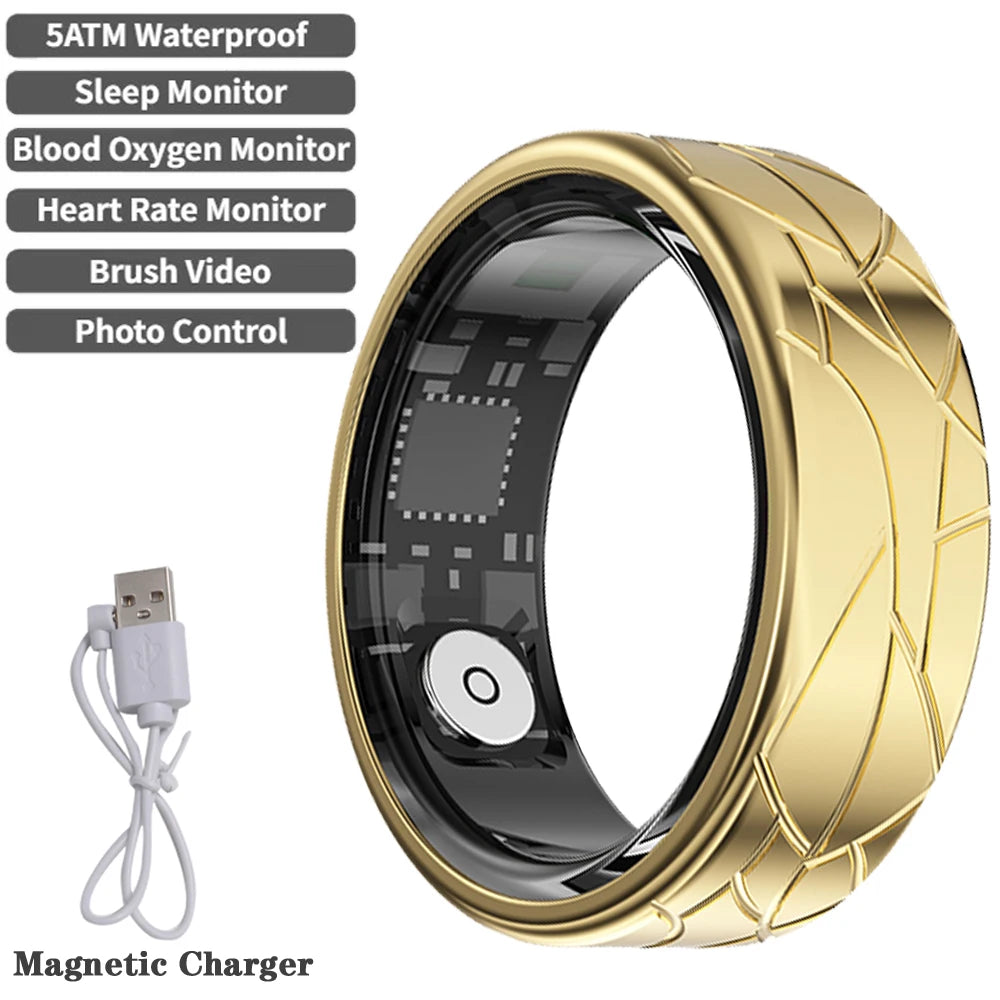 For  Pattern Smart Ring for Men Women Health Sleep Monitor Heart Rate Waterproof Multi-Sport  Couple SmartRing Gold