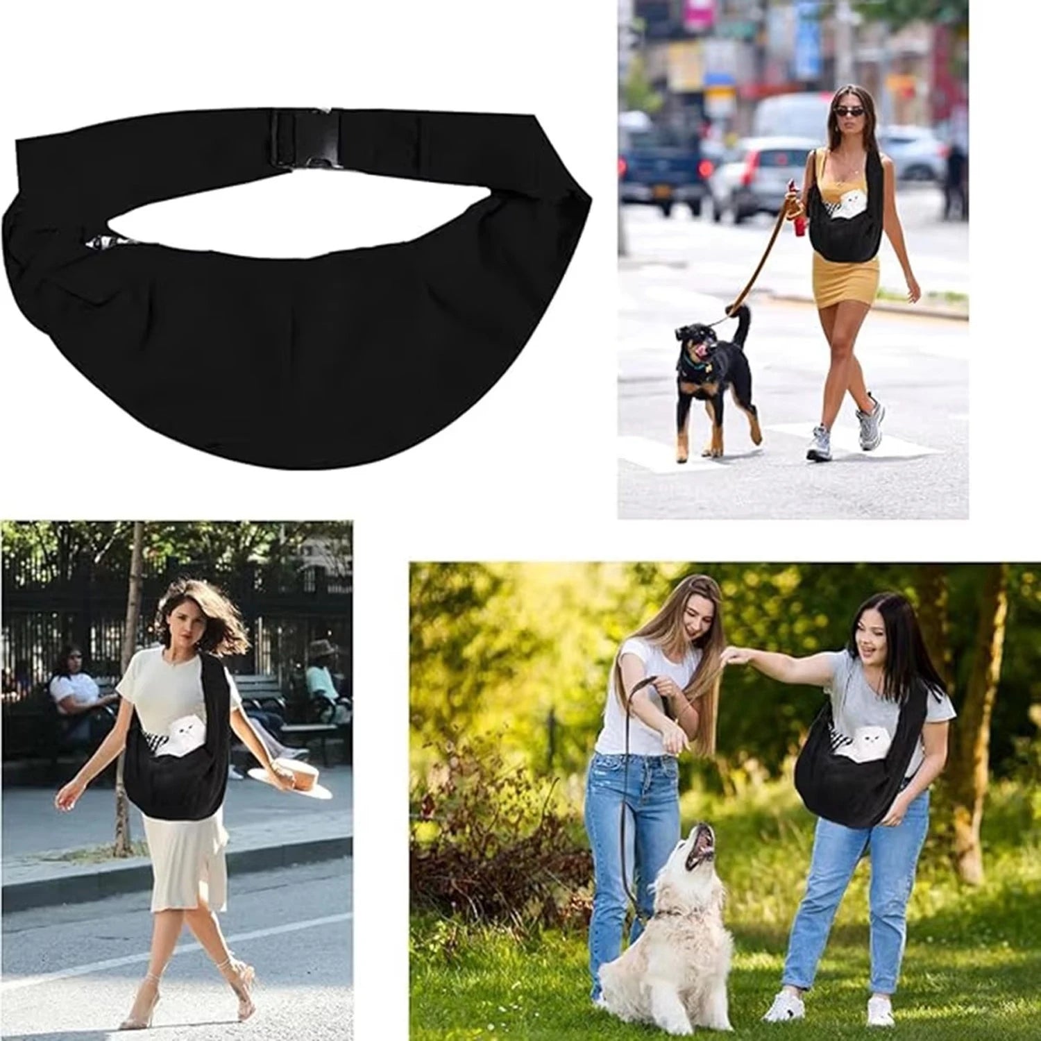 Small pet sling holder, hands-free reversible pet paper plastic bag, handbag, dog and cat sling holder, easy and portable