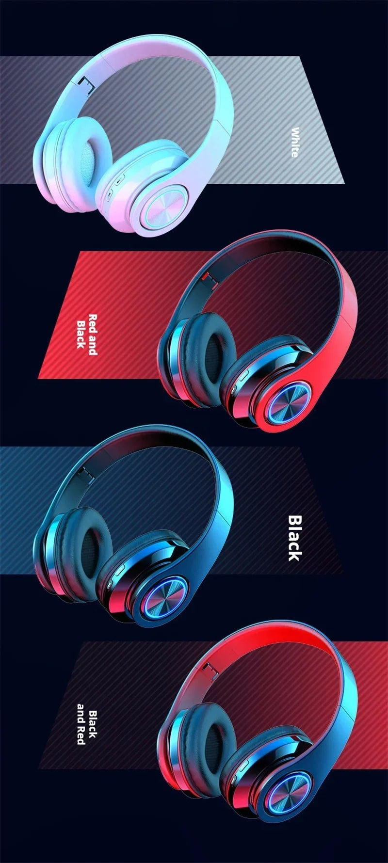 Head-Mounted Gaming Headphones Blutooth Surround Sound Stereo Wireless Earphone with Micro Phone Colourful PC Laptop Headset