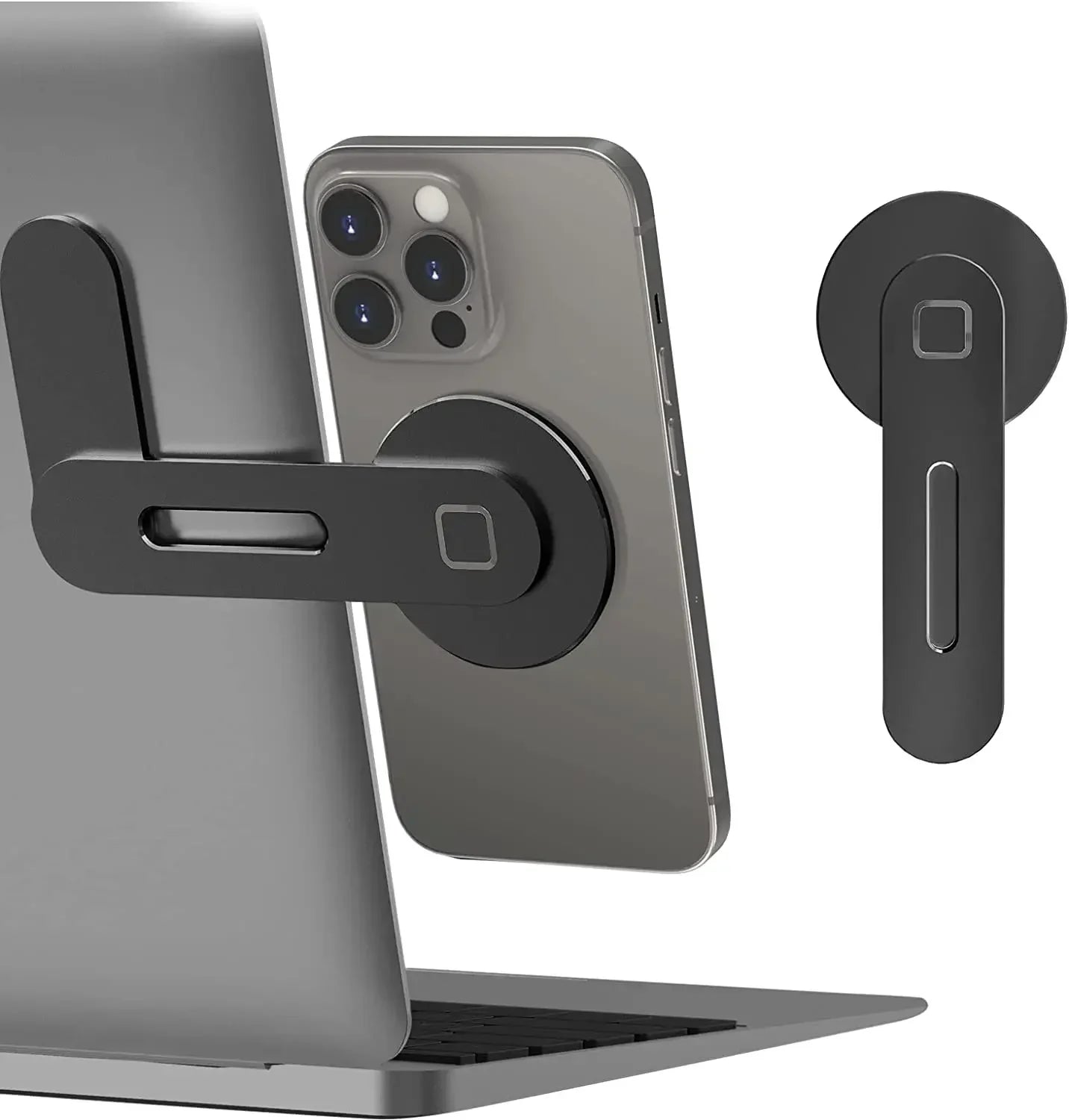 Magnetic Laptop Phone Holder Computer Monitor Side Cell Phone Slim& Foldable For iPhone 14 13 12 Series Case and All Phone