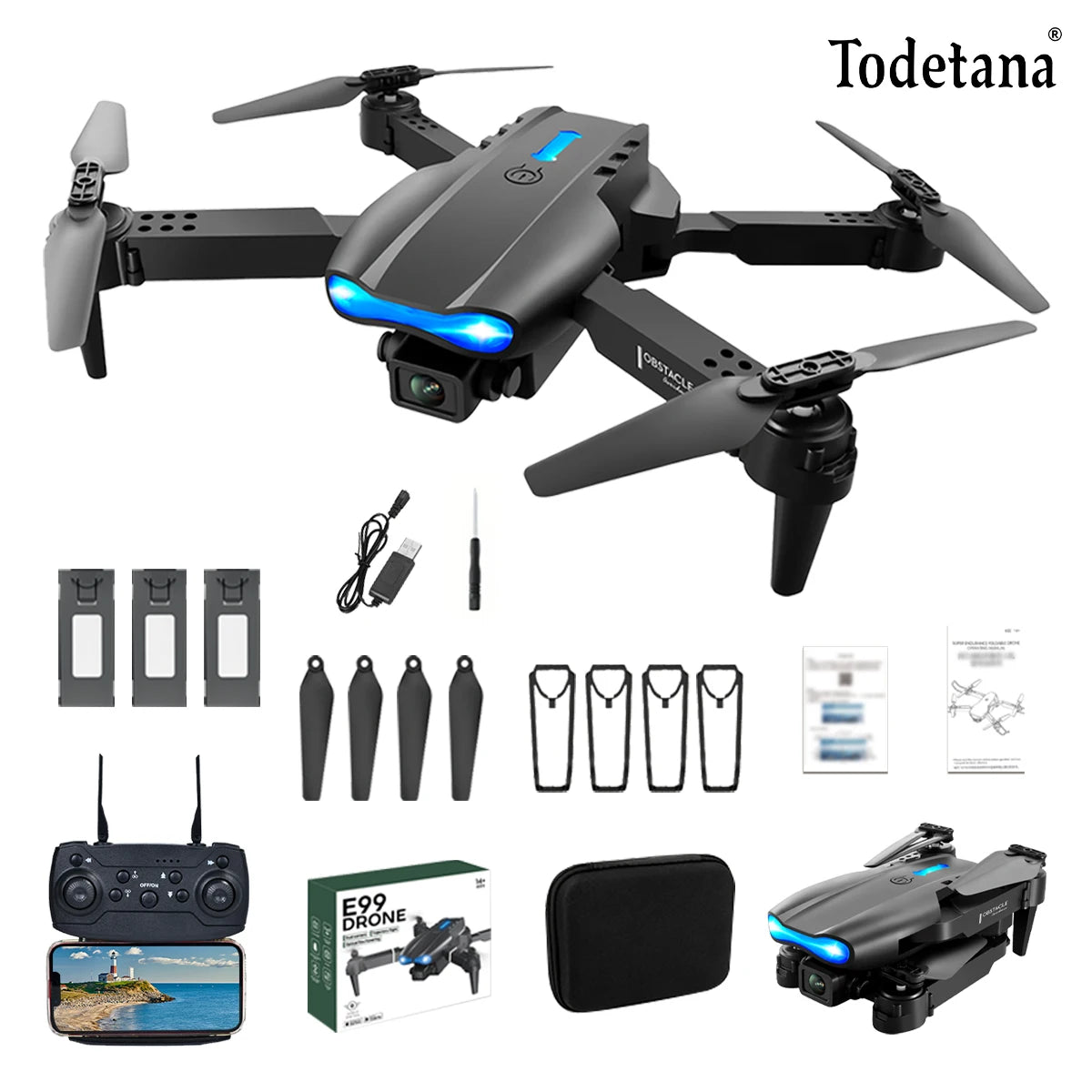 E99 Drone with 4K Wide Angle HD Camera, 360 roll, Mobile APP Control Foldable RC Aerial Quadcopter - Ideal Gift