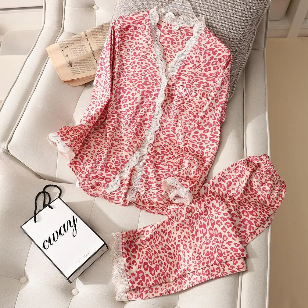 Conjunto de pijama de satén sedoso para mujer, manga larga, ropa de dormir casual, loungewear, rayón, 2 piezas para el hogar