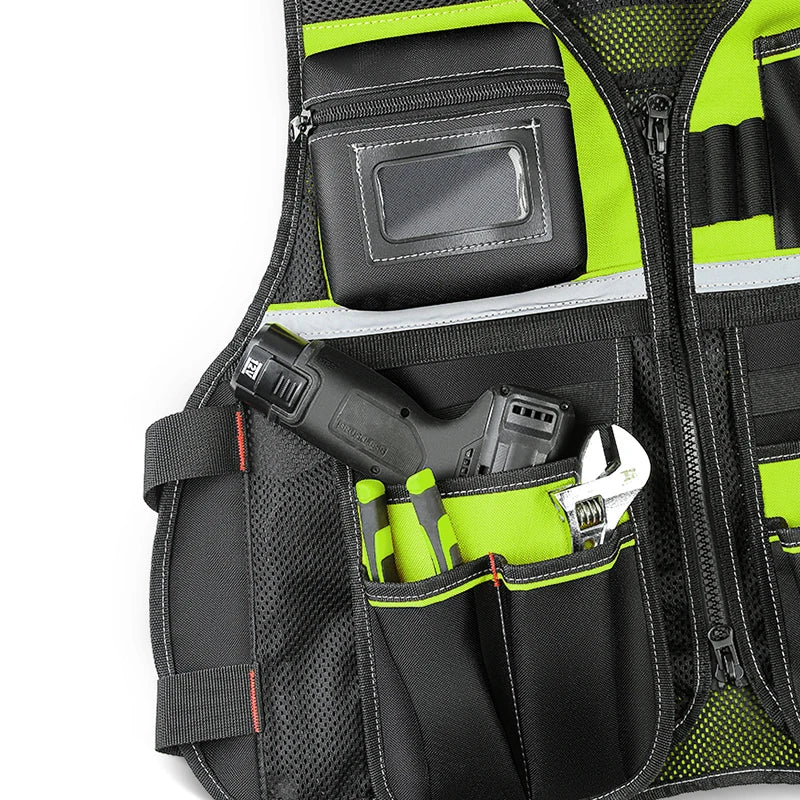 Workwear Allround Work Tool Vest Safety Vest with Multi-pockets and Zipper Heavy Duty Tool Vest for Electricians