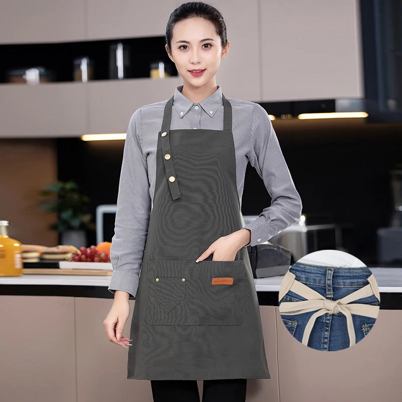 New Fashion Kitchen Aprons for Woman Men Chef Work Apron for Grill Restaurant Bar Shop Cafes Beauty Nails Studios Uniform