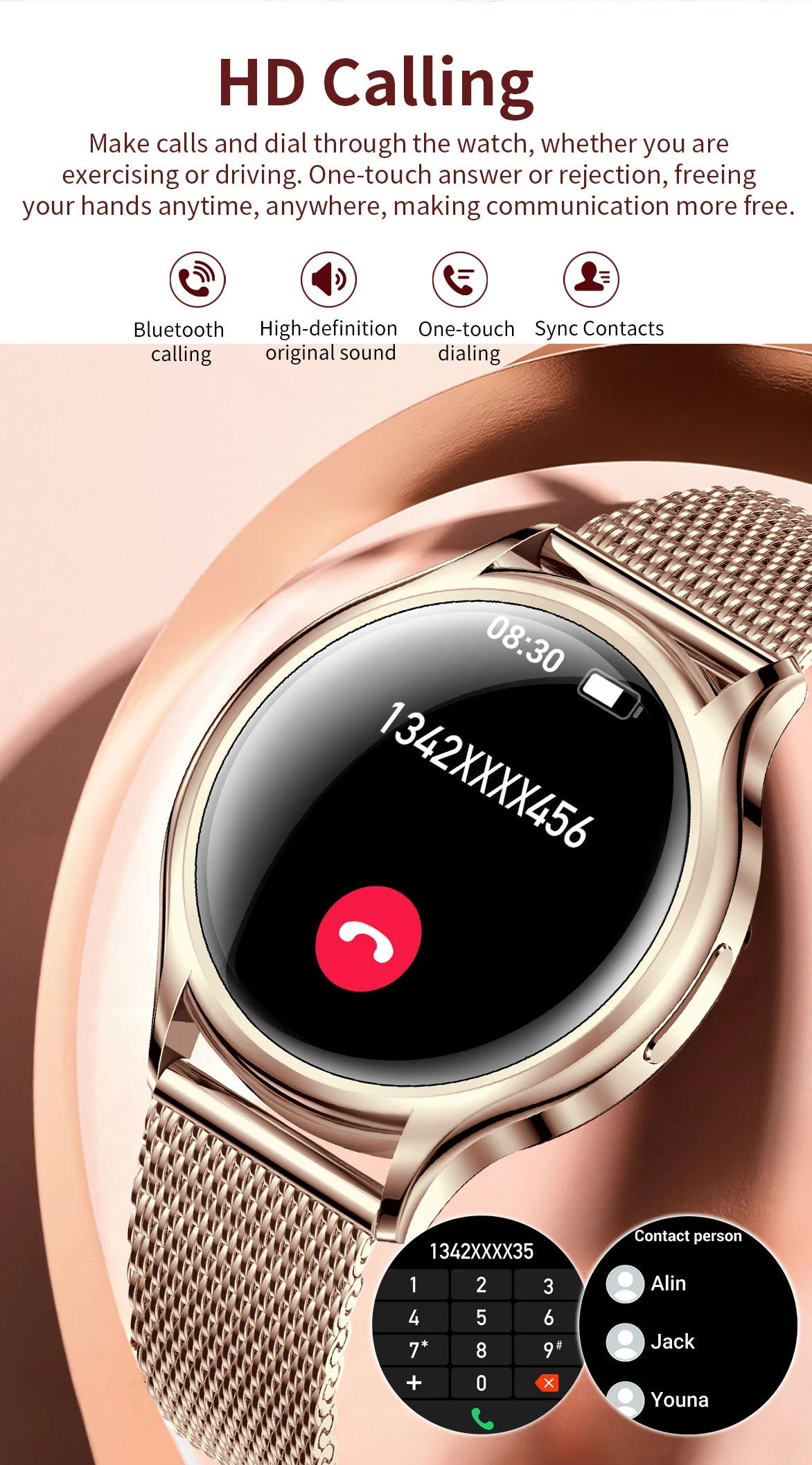 Smart Watch For Women 1.27 Inch HD Screen Health Monitor AI Voice Assistant Bluetooth Call Music Control Custom Dials Smartwatch