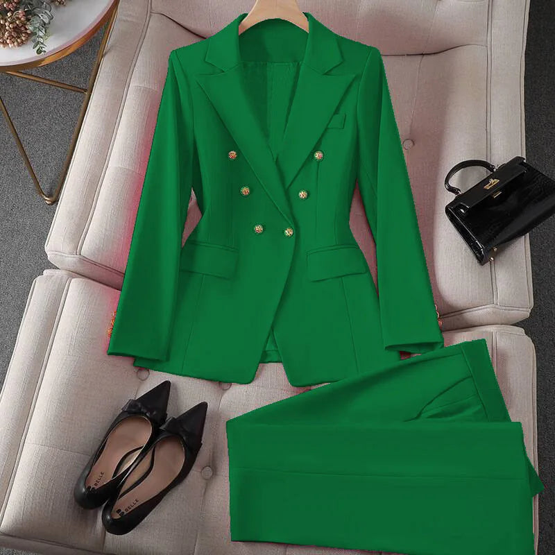 Casual Long Sleeve Blazer Pant Sets Suits For Woman Fashion 2 Pieces Set For Women Office Lady Coats Jackets