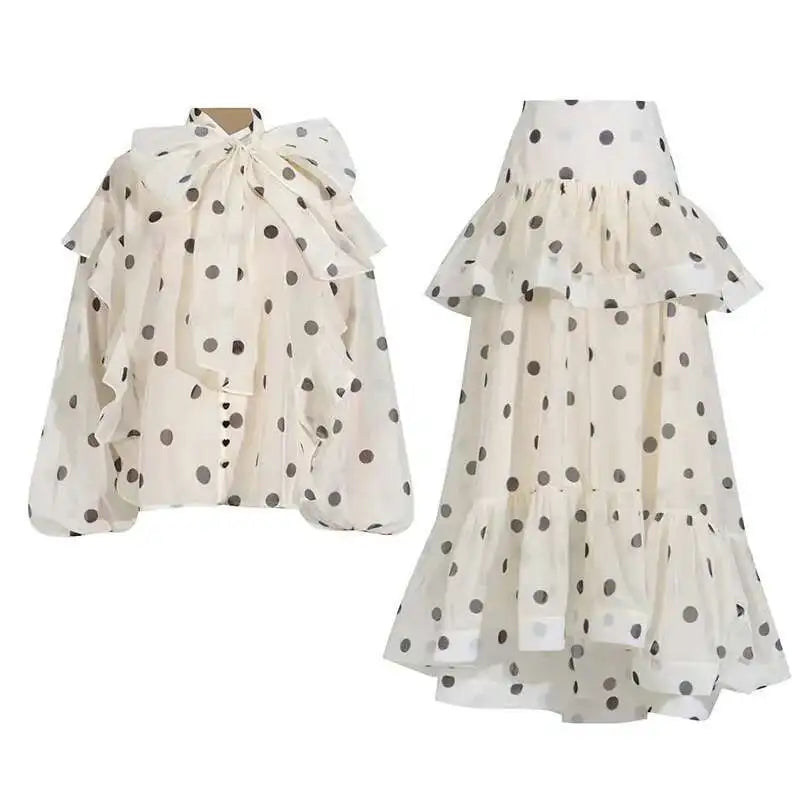 KWTX Elegant 2 Piece Set For Women Ruffles Design Gathered Waist Tops+high Waist A-line Skirts Female Fashion Clothing 2025 New