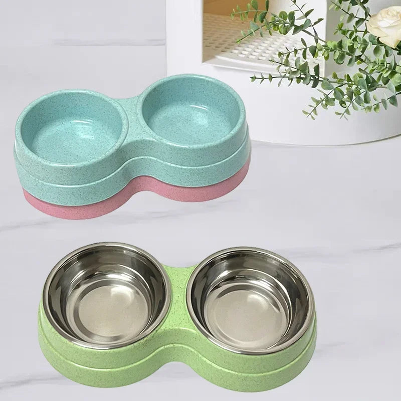 Small Dog Accessories Double Pet Bowls Stainless Steel Pet Drinking Dish Feeder Dog Food Water Feeder Cat Puppy Feeding Supplies