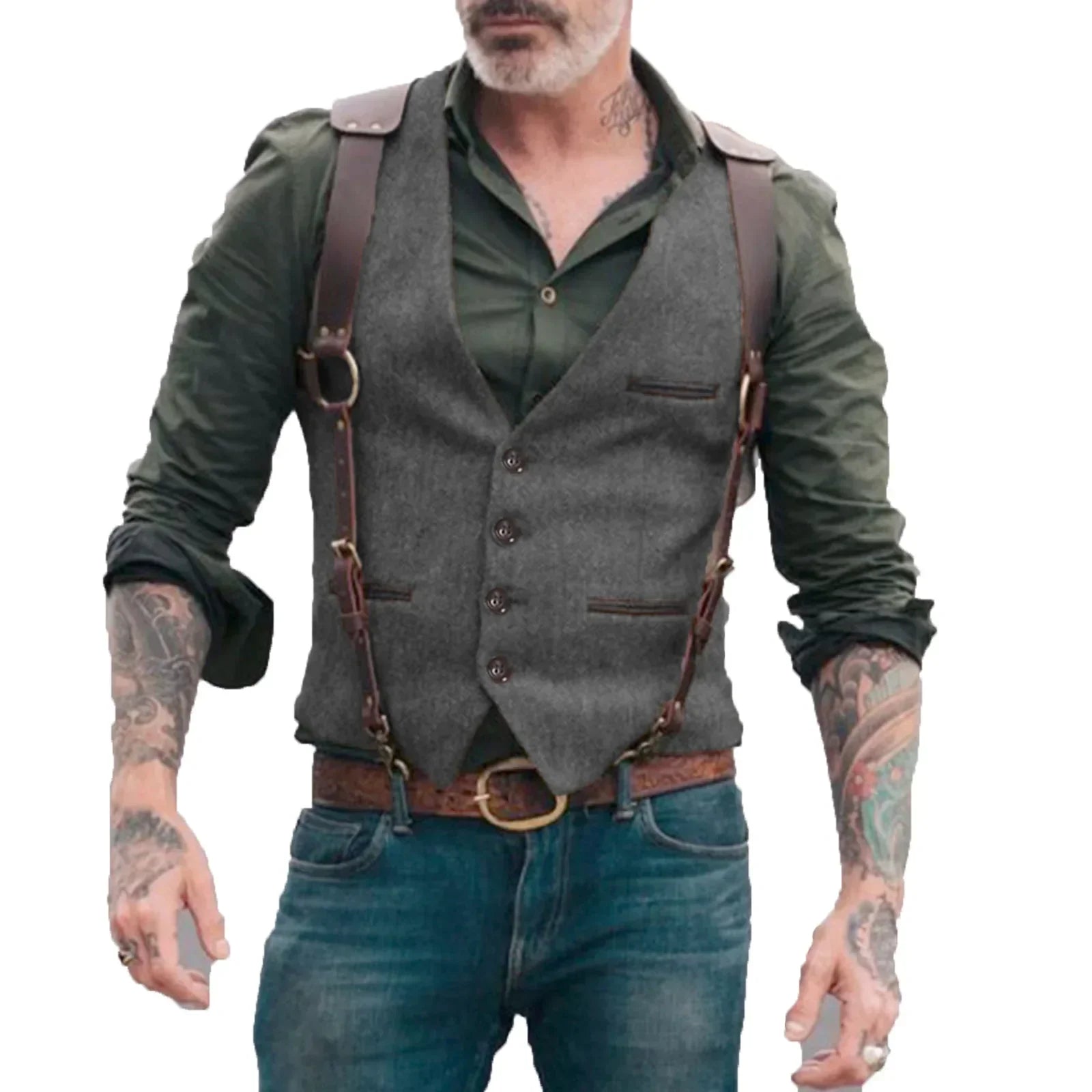 New Men's Business Suit Vests Solid V-Neck Formal Dress Vests Multi Pockets Casual Slim Sleeveless Jacket for Groosmen Wedding