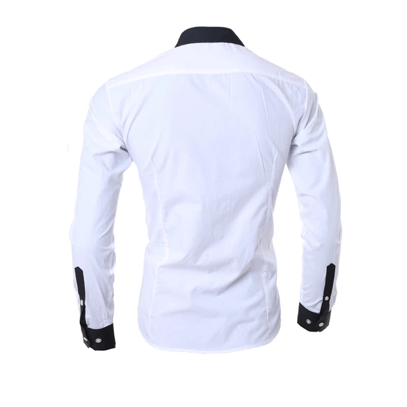Men Long Sleeve Shirt Spring Striped Shirts Slim Fit Male Casual Social Patchwork Shirt Turn-down Collar Camisa Masculina