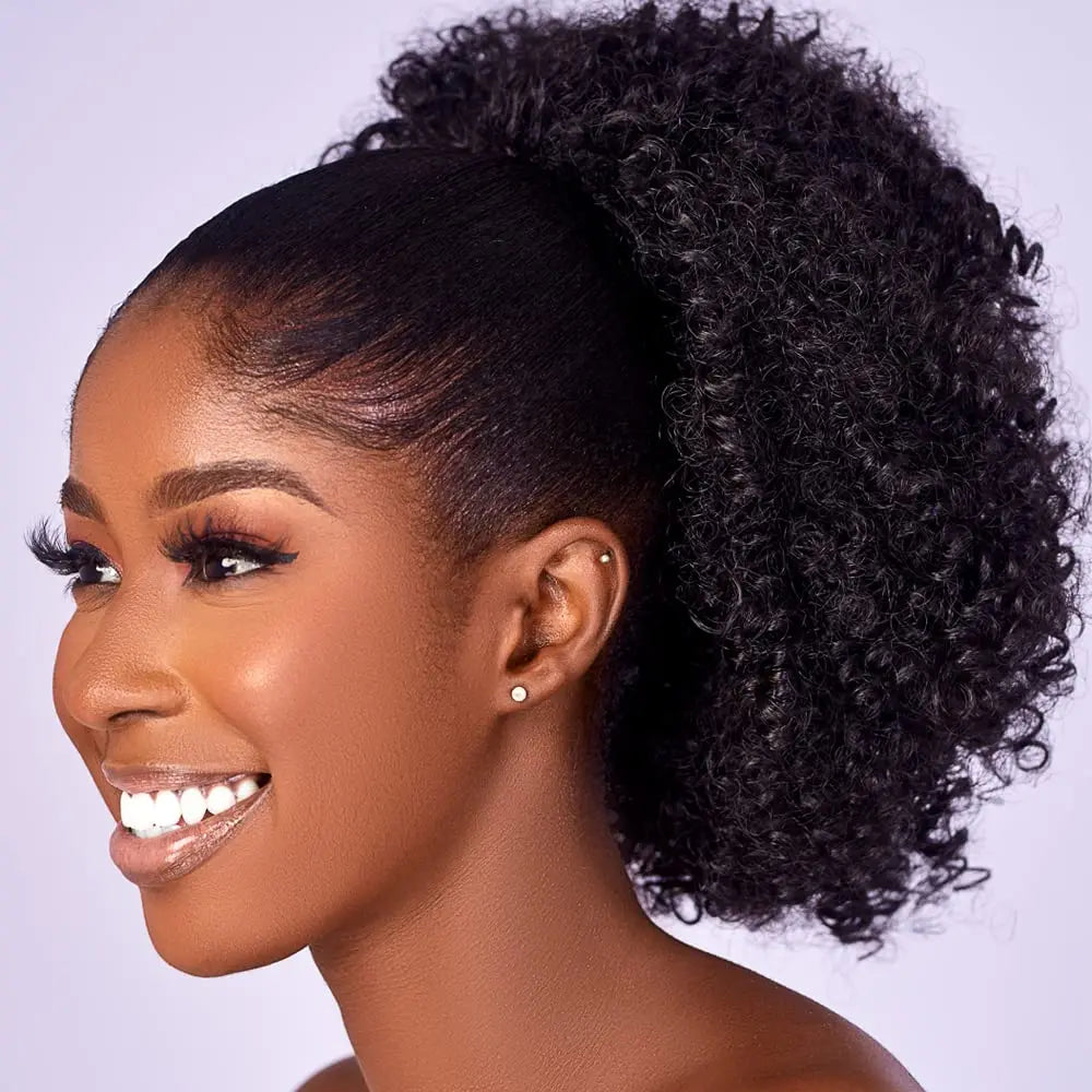 Synthetic Afro Puff kinky curly Hair Drawstring Ponytail Extension for Black Women Short Hairpieces Updo with Two Clips