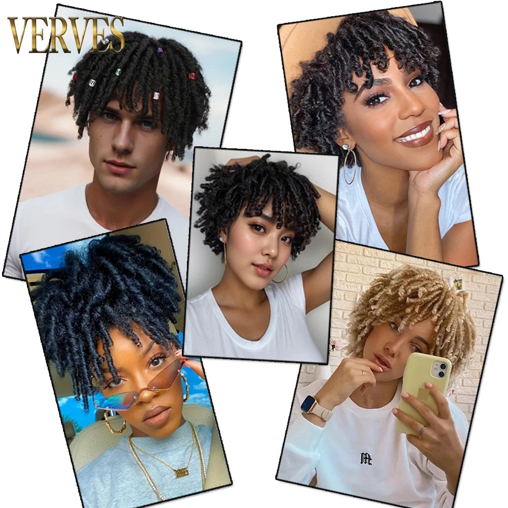 VERVES Dreadlocks Synthétiques Noirs Perruque Dreadlocks Demi-Clip Topper Tresses au Crochet 6 Pouces Courtes Perruque Femme Gris Marron