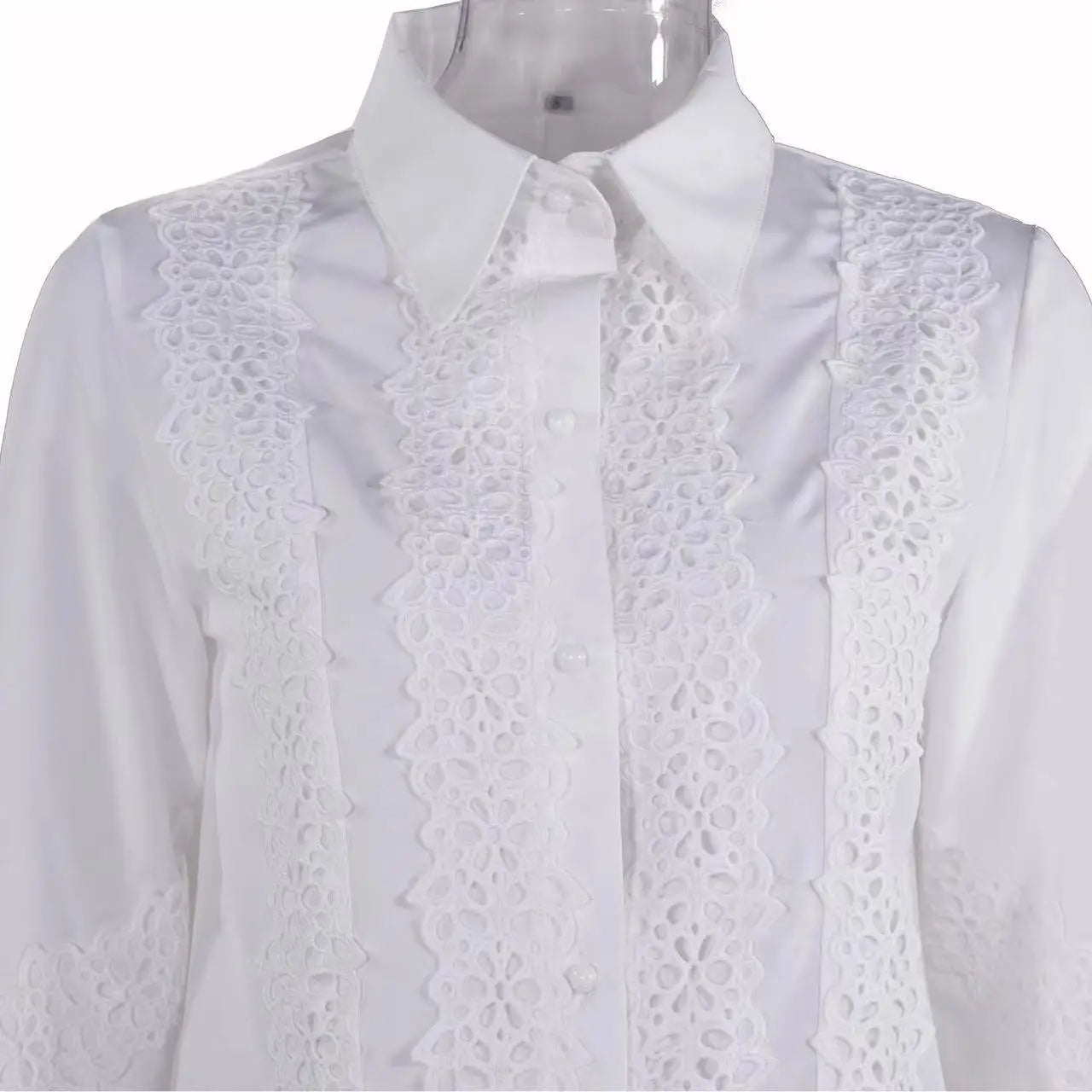 Spring and Summer Fashion New Women's Clothing Design Sense White Lace Long Sleeve Lace Hollowed Western Style Women's Shir