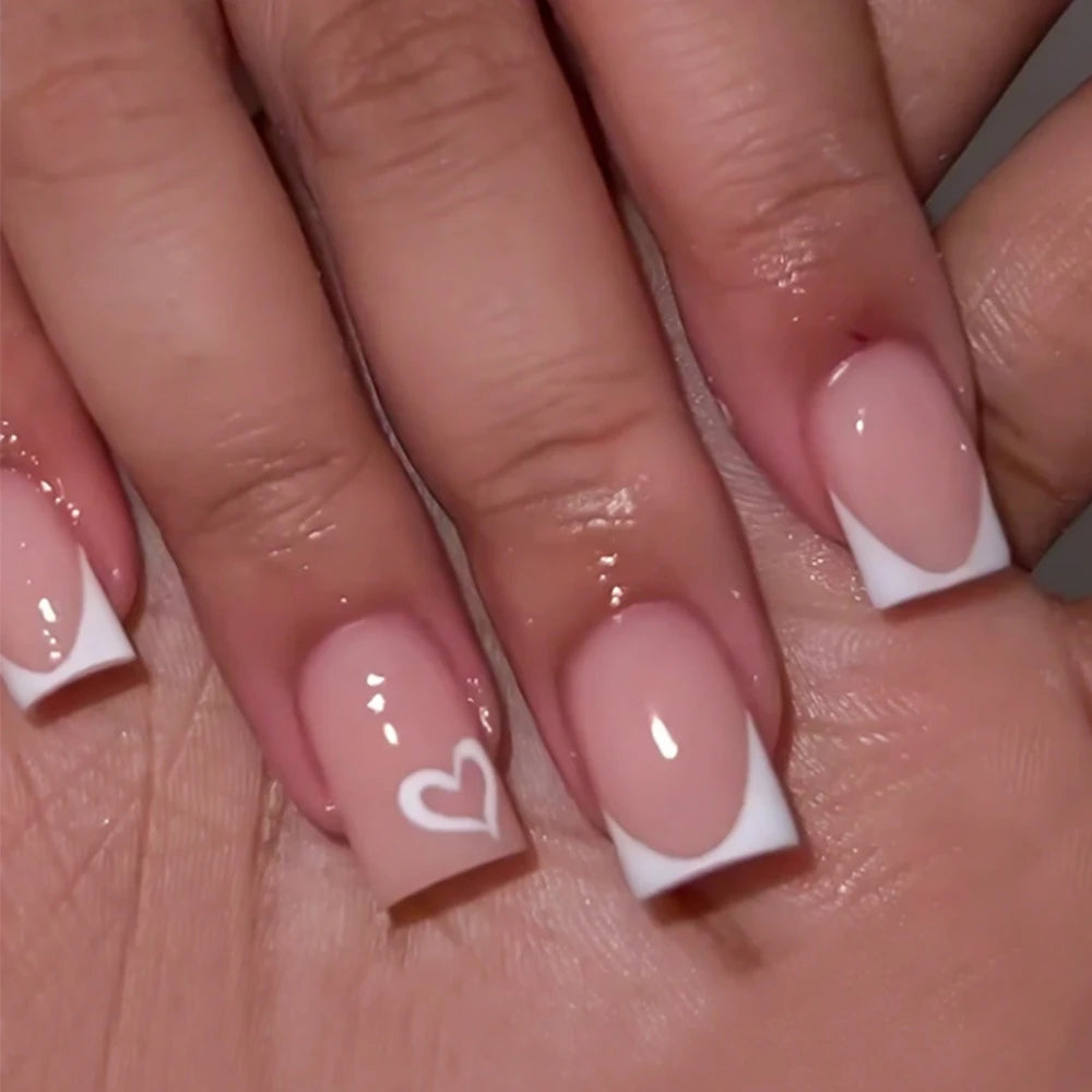 24Pcs 3D Stereo Bow Pearl French False Nails Pink Long Coffin Wearable Ballerina Fake Nails Full Cover Acrylic Press on Nail Tip