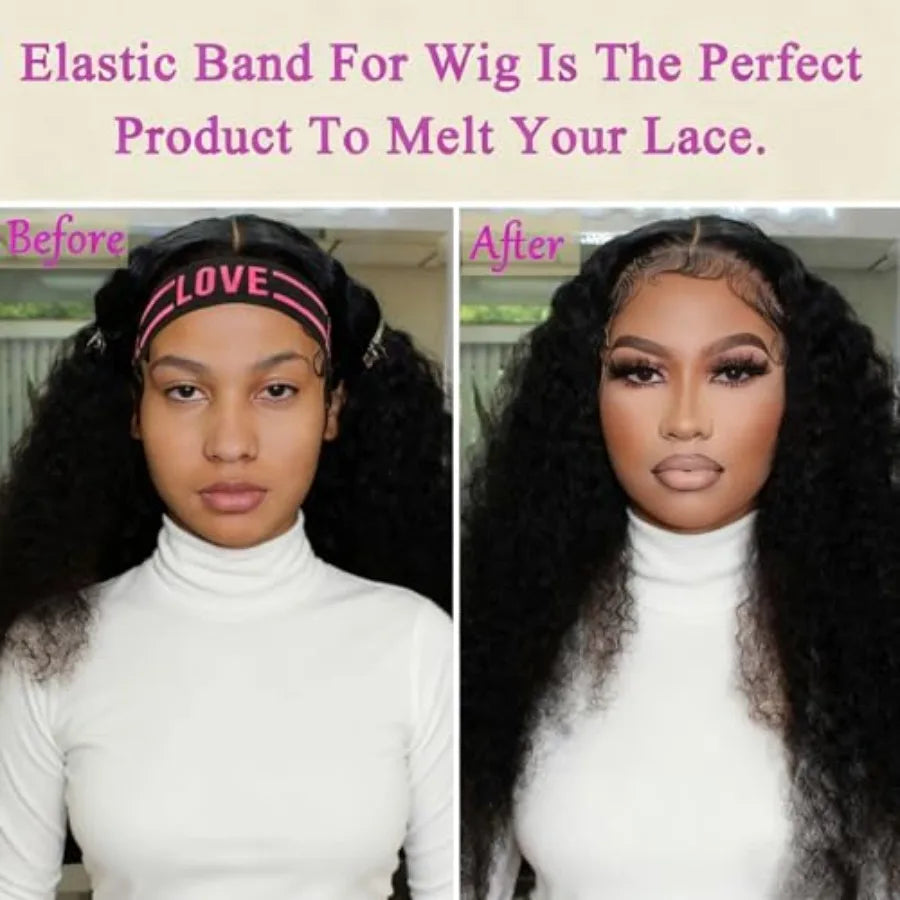 Wig Band and Lace Melting Band Set - Elastic Edge Wrap Bands to Keep Lace Front Wigs in Place and Lay Edges 5 Piece Set, Black