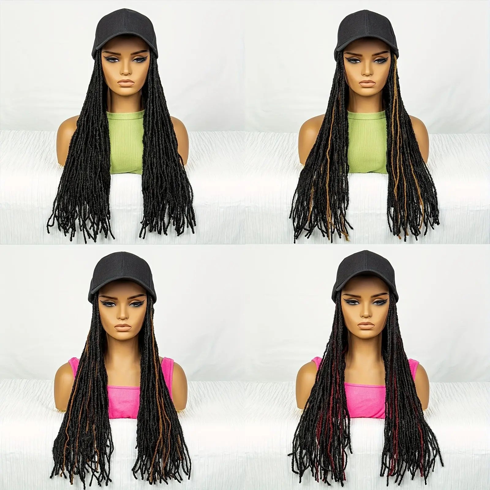 Hat Wig Baseball Cap with Hair Extensions Adjustable Hat Yellow Highlight Dreadlocks Braided Wig with 22 In Goddess Locs Crochet