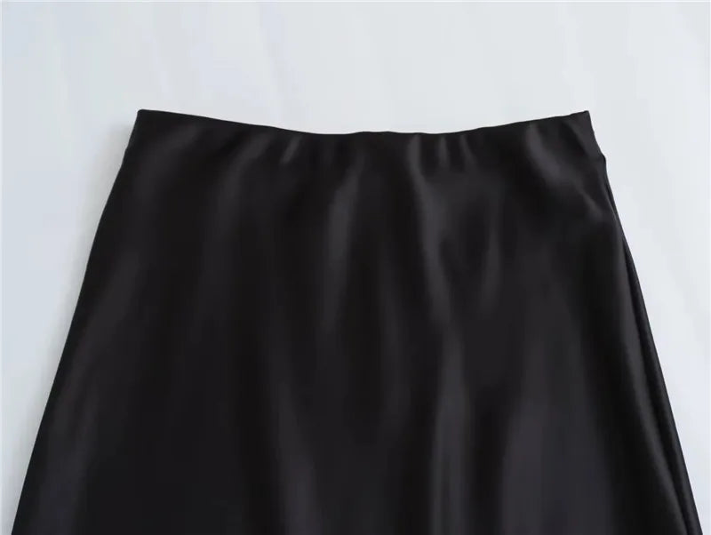 MUJER Woman Satin Skirt Women High Waist Long Skirts For Women Summer Black Midi Skirt Woman Office Elegant Women's Skirts