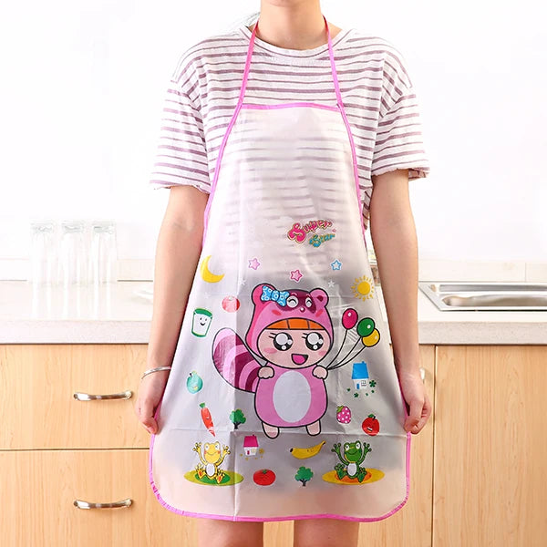Women Cartoon Fruits Waterproof PVC Apron Kitchen Restaurant Cooking Bib Aprons