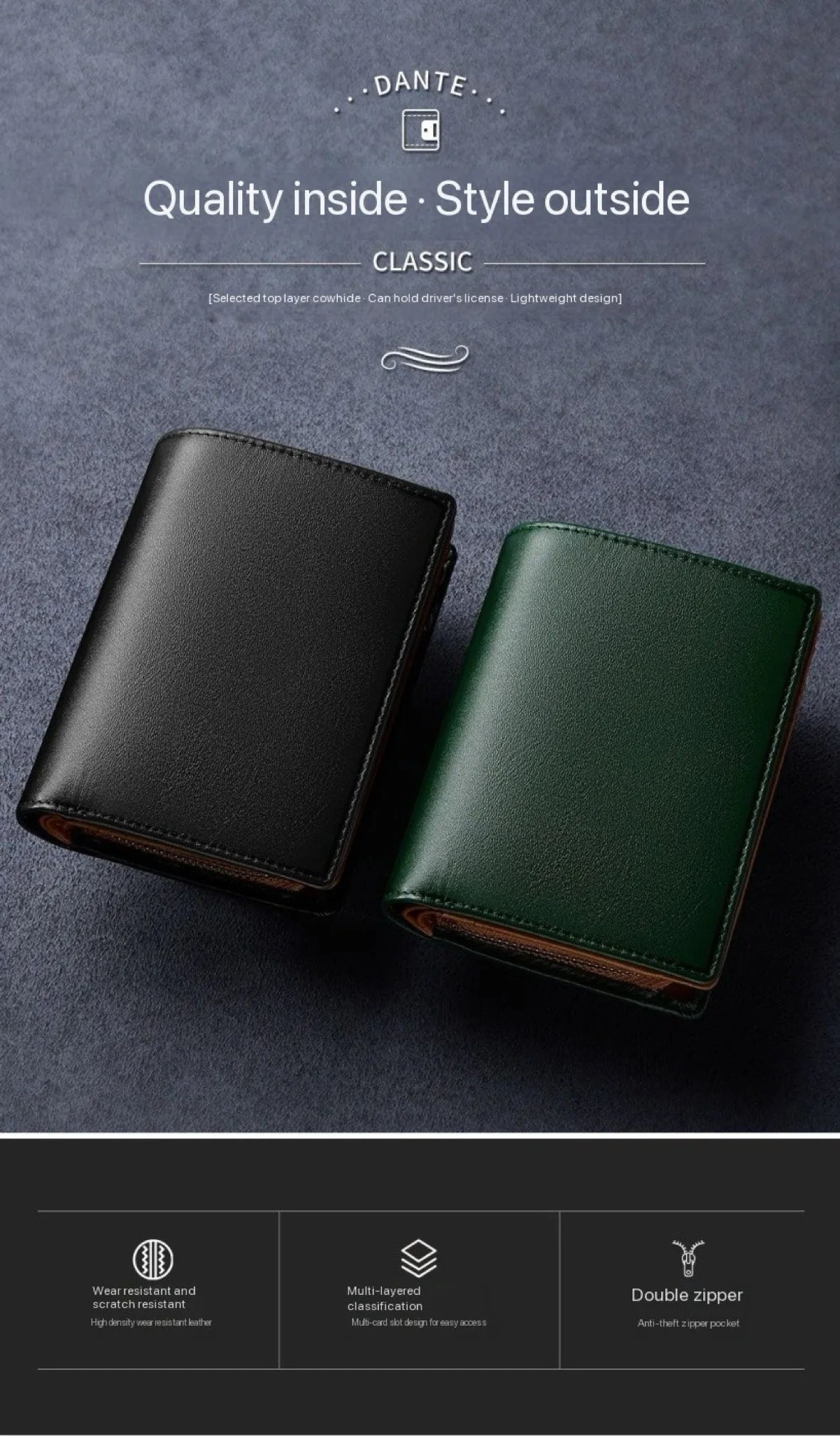 Men's Leather Wallet, Genuine Leather, Adult Luxury Brand Zipper, Large Capacity, Multiple Card Slots, Top Layer Cowhide Wallet