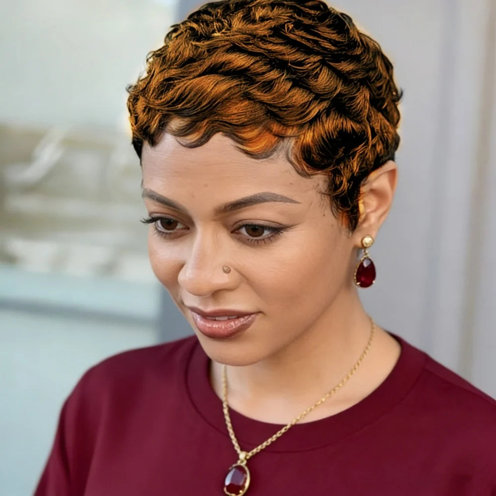 Pixie Cut Wig for Women Short Wavy  Human Hair 150% Density Full Machine Made Perfect for Daily Wear
