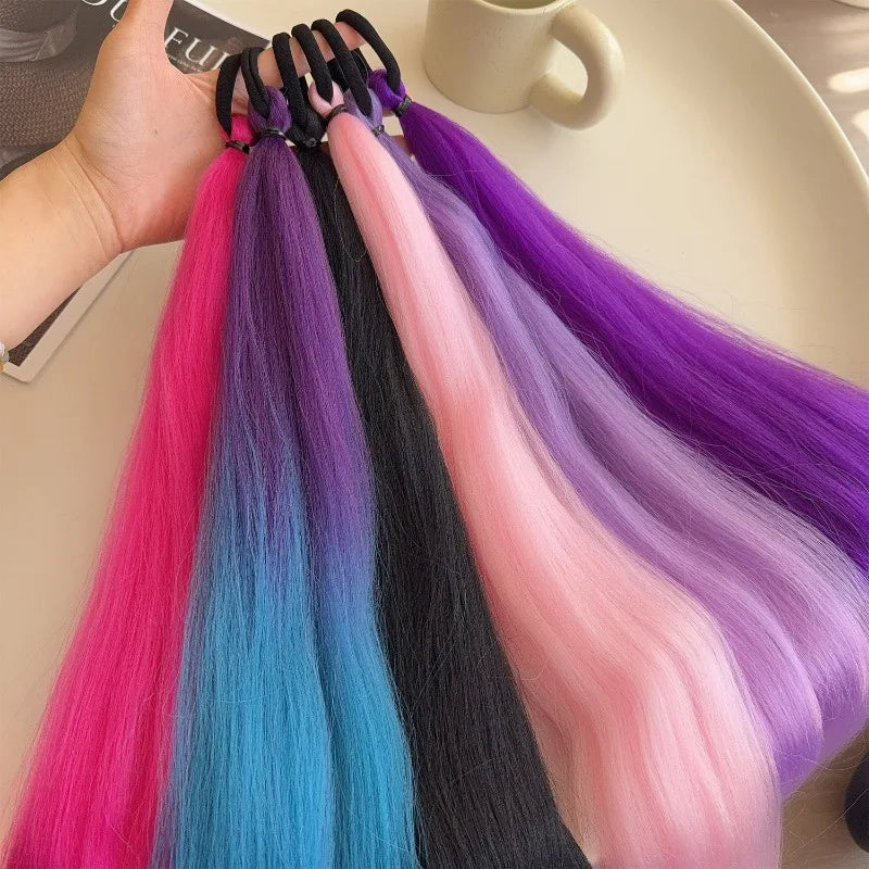 Y2K Kpop Ponytail Extension with Rubber Band Long Straight DIY Synthetic Braided Pony Tail Hairpiece Women Headwears Accessories