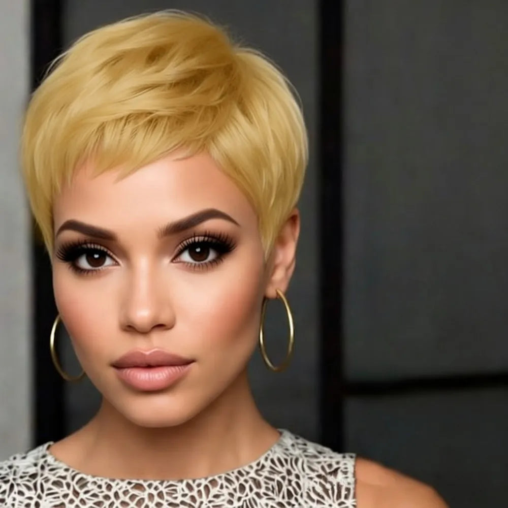 Peluca de verano Pixie en capas, hecha a máquina, para mujer, cabello humano corto, color negro natural/99j, densidad del 150%, 4 pulgadas